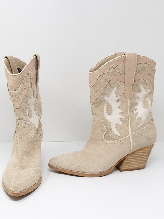 Dolce Vita Shoes - Dolce Vita Landen Dune Suede Block Heel Pull On Cowboy Boots Booties Shoes 7.5